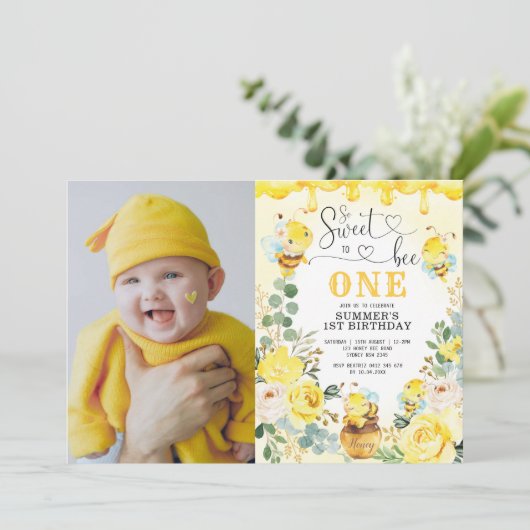 1枚のハニカム誕生日写真 招待状 (スタンド正面)