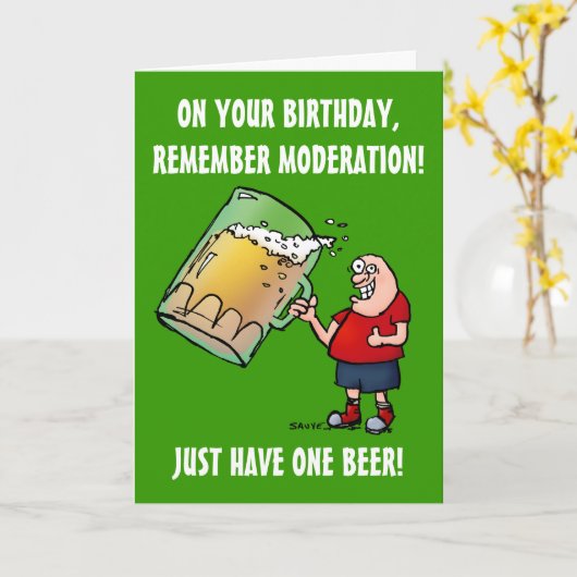 1枚のビールおもしろい誕生日カード カード (黄色い花)