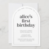 1枚のフォトアーチ型の最初の誕生日 招待状 (裏面)