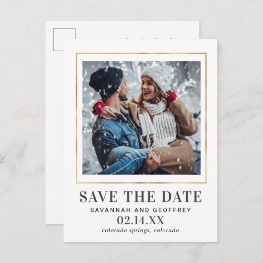 1枚のフォトウェディング日付はがきを保存 案内ポストカード (正面/裏面)