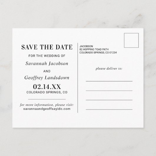 1枚のフォトウェディング日付はがきを保存 案内ポストカード (裏面)