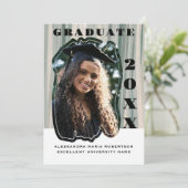 1枚のフォトセージ緑のベージュストライプの卒業 案内状 (スタンド正面)