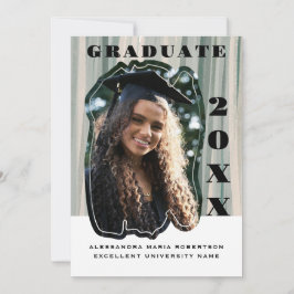 1枚のフォトセージ緑のベージュストライプの卒業 案内状