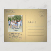 1枚のフォトファミリ懇親会で日付を青で保存し、金ゴールド 案内ポストカード (裏面)