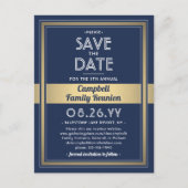 1枚のフォトファミリ懇親会で日付を青で保存し、金ゴールド 案内ポストカード (正面)