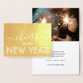 1枚のフォト応援新年モダンのスクリプト金ゴールド実在 箔カード (ディスプレー)