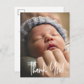 1枚のベビーモダン写真ありがとうスクリプト 案内ポストカード (正面/裏面)