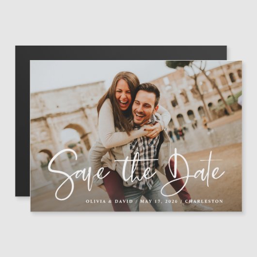 1枚のモダン写真の結婚式の日付カードを保存 マグネット招待状 (正面/裏面)
