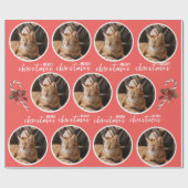 1枚の円形の写真入りメリークリスマス ラッピングペーパー (フラット)