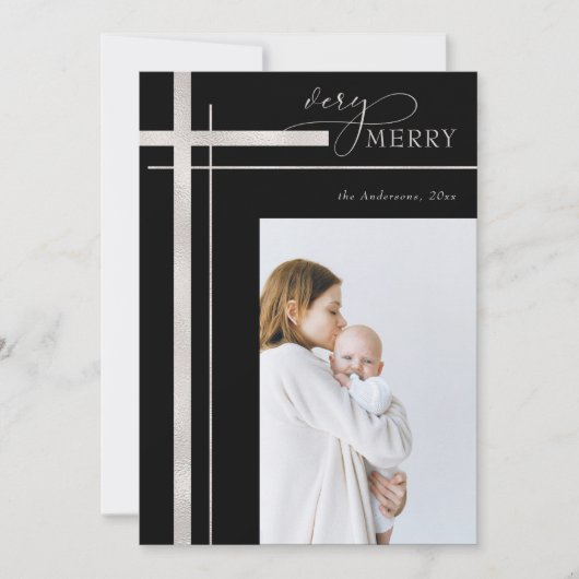 1枚の写メリー真を飾る宗教的なクリスマス シーズンカード (正面)