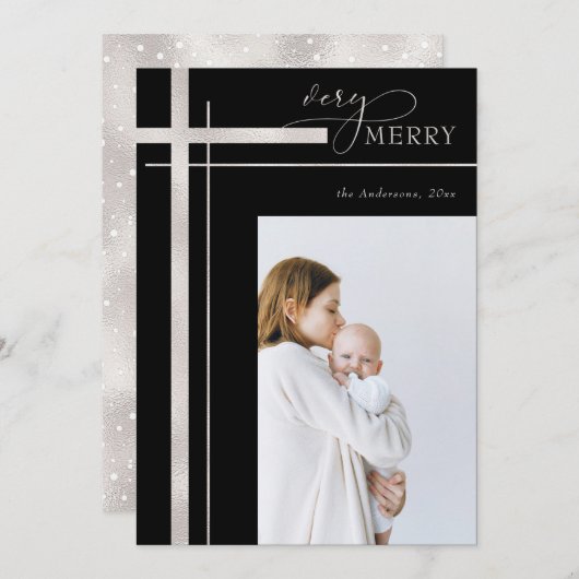 1枚の写メリー真を飾る宗教的なクリスマス シーズンカード (正面/裏面)