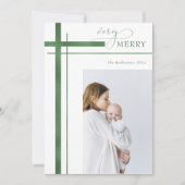 1枚の写メリー真を飾る宗教的なクリスマス シーズンカード (正面)