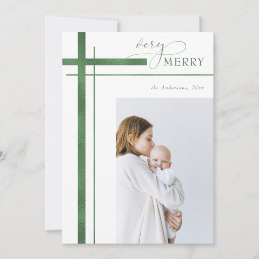 1枚の写メリー真を飾る宗教的なクリスマス シーズンカード (正面)
