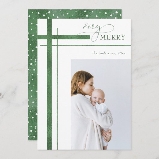 1枚の写メリー真を飾る宗教的なクリスマス シーズンカード (正面/裏面)