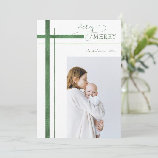 1枚の写メリー真を飾る宗教的なクリスマス シーズンカード (スタンド正面)