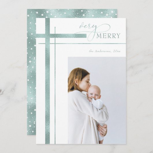 1枚の写メリー真を飾る宗教的なクリスマス シーズンカード (正面/裏面)