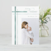 1枚の写メリー真を飾る宗教的なクリスマス シーズンカード (スタンド正面)