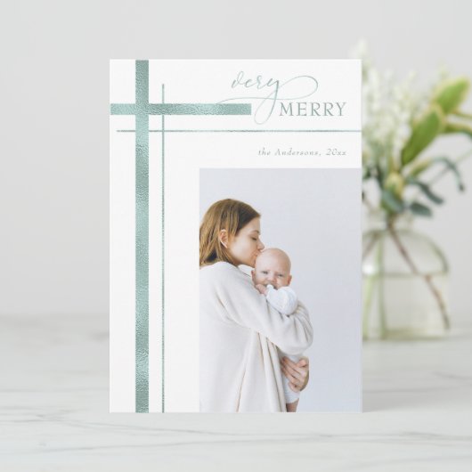 1枚の写メリー真を飾る宗教的なクリスマス シーズンカード (スタンド正面)