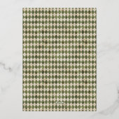 1枚の写真が入るグリーンのチェック柄のゴールドホイルのホリデーカード 箔シーズンカード (裏面)