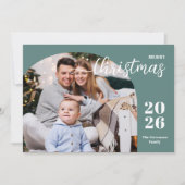 1枚の写真が入るモダンなクリスマスアーチ ミニマル ティール シーズンカード (正面)