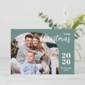 1枚の写真が入るモダンなクリスマスアーチ ミニマル ティール シーズンカード (スタンド正面)
