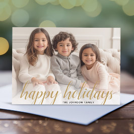 1枚の写真でクリスマス スクリプト ゴールド ダマスク Happy シーズンカード