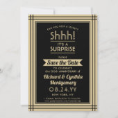1枚の写真でサプライズパーティーのお知らせ ブラックとゴールド セーブザデート (正面)