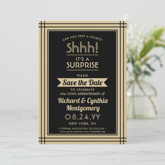 1枚の写真でサプライズパーティーのお知らせ ブラックとゴールド セーブザデート (スタンド正面)