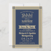 1枚の写真でサプライズパーティー  ネイビーブルー ゴールド セーブザデート (正面)