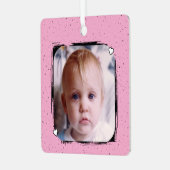 1枚の写真とカスタムテキストのピンクの記念品 メタルオーナメント (正面左)