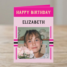1枚の写真と名前入りピンクの誕生日カード