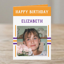 1枚の写真と名前入り オレンジ 誕生日 カード