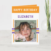 1枚の写真と名前入り オレンジ 誕生日 カード (正面)