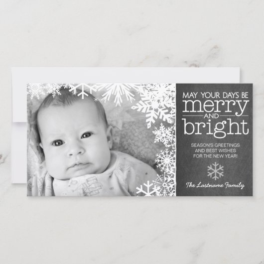 1枚の写真と雪のシャルボード – 明メリーるい シーズンカード (正面)