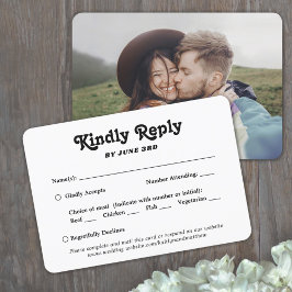 1枚の写真と食事オプション付きのレトロタイポグラフィー結婚式 出欠カード