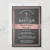 1枚の写真の女の子の洗礼 黒板とピンクのバラのゴールド 招待状 (正面)