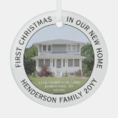 1枚の写真の新しいホームアドレス初めてのクリスマス白 ガラスオーナメント (正面)