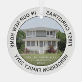 1枚の写真の新しいホームアドレス初めてのクリスマス白 ガラスオーナメント (裏面)