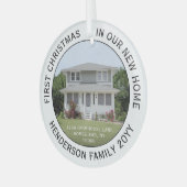 1枚の写真の新しいホームアドレス初めてのクリスマス白 ガラスオーナメント (正面左)