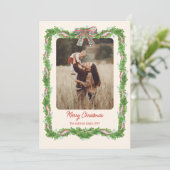 1枚の写真の格子模様の弓の素朴なクリスマスフォト シーズンカード (スタンド正面)
