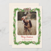 1枚の写真の格子模様の弓の素朴なクリスマスフォト シーズンカード (正面/裏面)