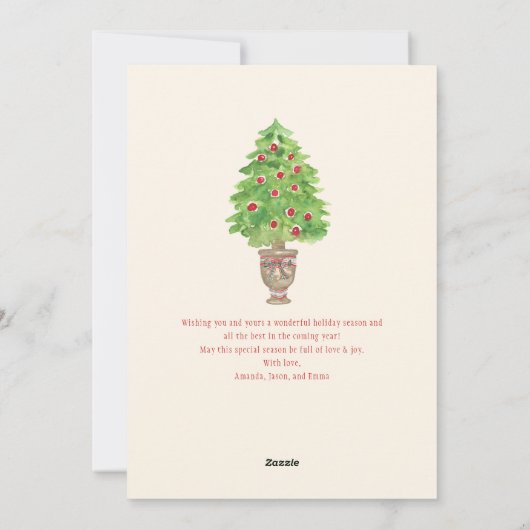 1枚の写真の格子模様の弓の素朴なクリスマスフォト シーズンカード (裏面)