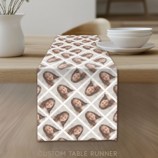 1枚の写真を追加してパターンを作成 – 白 ショートテーブルランナー