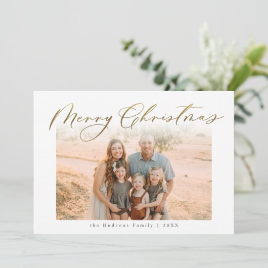 1枚の写真エレガント金ゴールドクリスマス書 シーズンカード (スタンド正面)