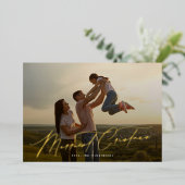 1枚の写真エレガント金ゴールドメリークリスマスタイポグラフィ 箔シーズンカード (立ち正面)