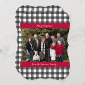 1枚の写真クリスマスカード – バッファローチェックのプレイド シーズンカード (正面/裏面)