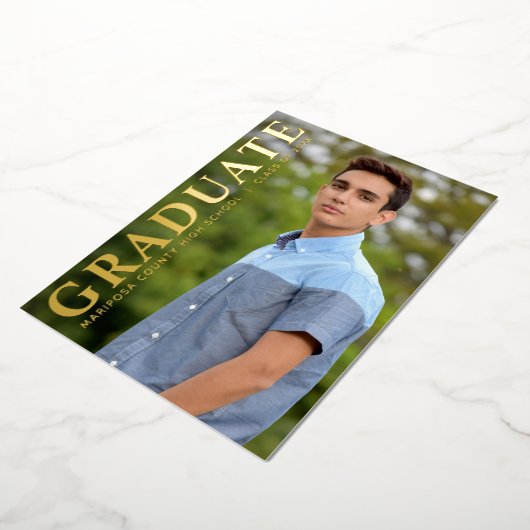 1枚の写真シンプルの卒業発表クラス 箔招待状 (回転した状態)