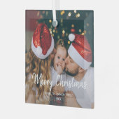 1枚の写真メリークリスマスファミリーモダン文字 ガラスオーナメント (正面左)