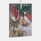 1枚の写真メリークリスマスファミリーモダン文字 ガラスオーナメント (正面右)