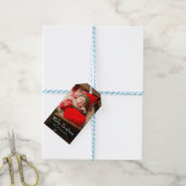 1枚の写真メリークリスマスモダンホワイト文字 ギフトタグ (より糸付き)